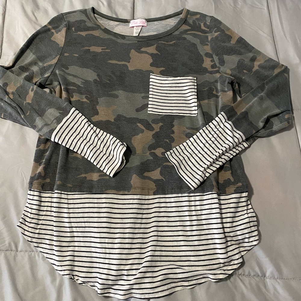 Long Sleeve Lightweight Camo Striped Top